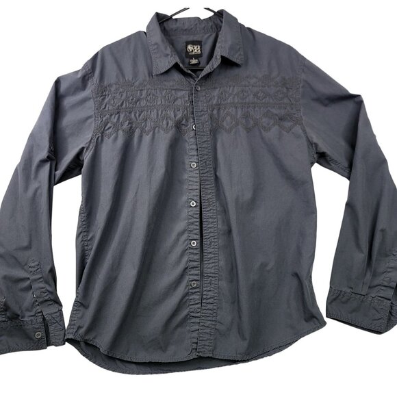 Black Jack Mens Embroidered Long Sleeve Button Front Shirt Dark Gray Large - Picture 1 of 8